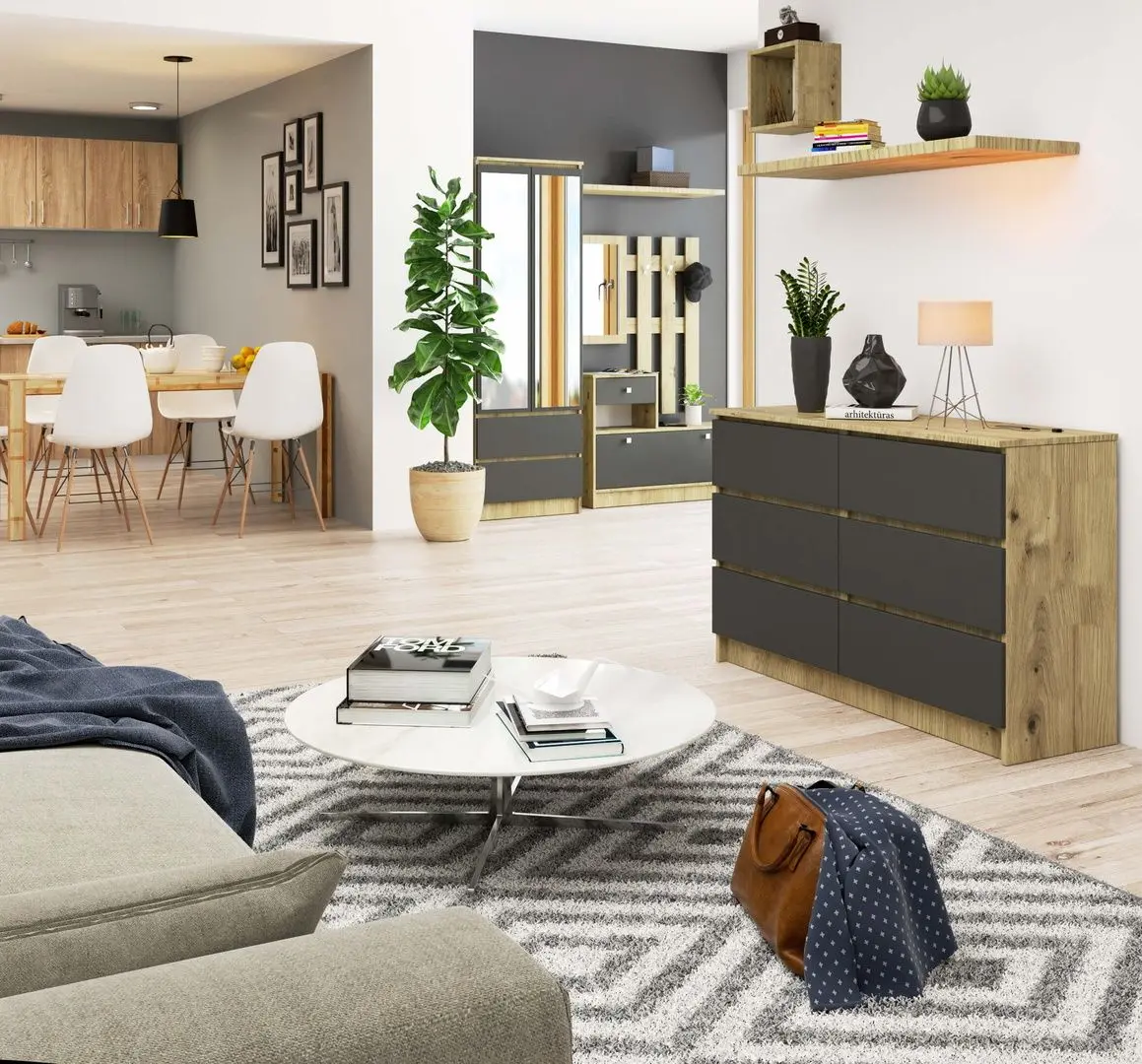 Comoda Akord K120 6SZ (Artisan Oak/Graphite Gray)