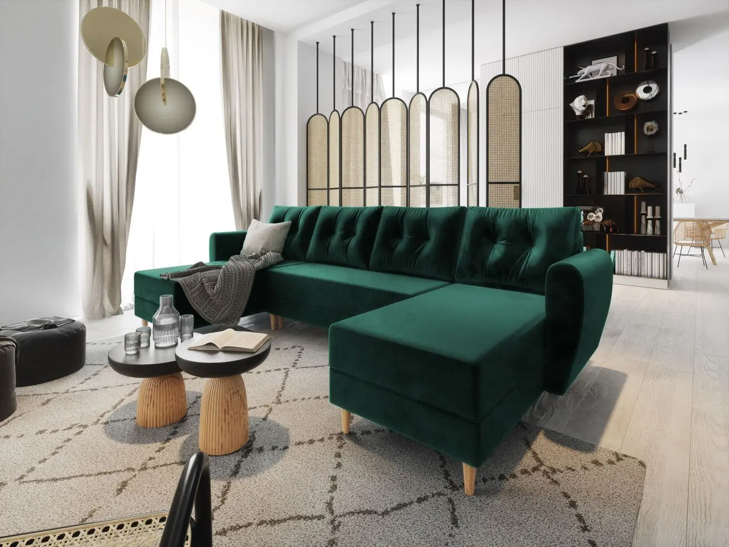 Canapea in forma de U Space Meble Palermo U Itaka 10 (Green Dark)