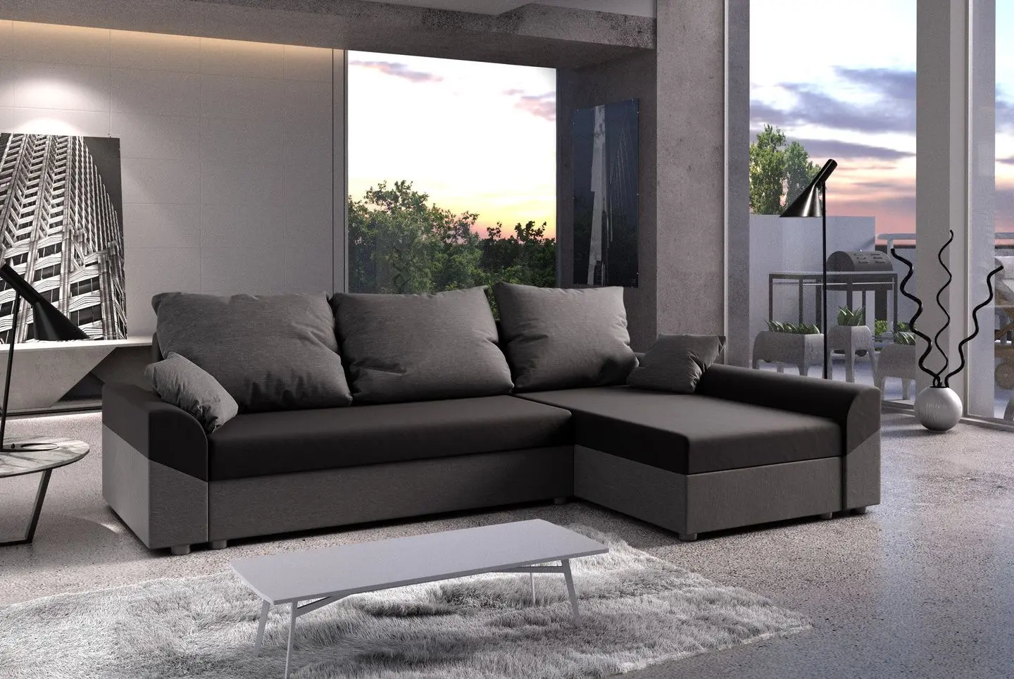 Диван угловой Space Meble Denver L Sawana 14/Sawana 05 (Black/Gray Dark)