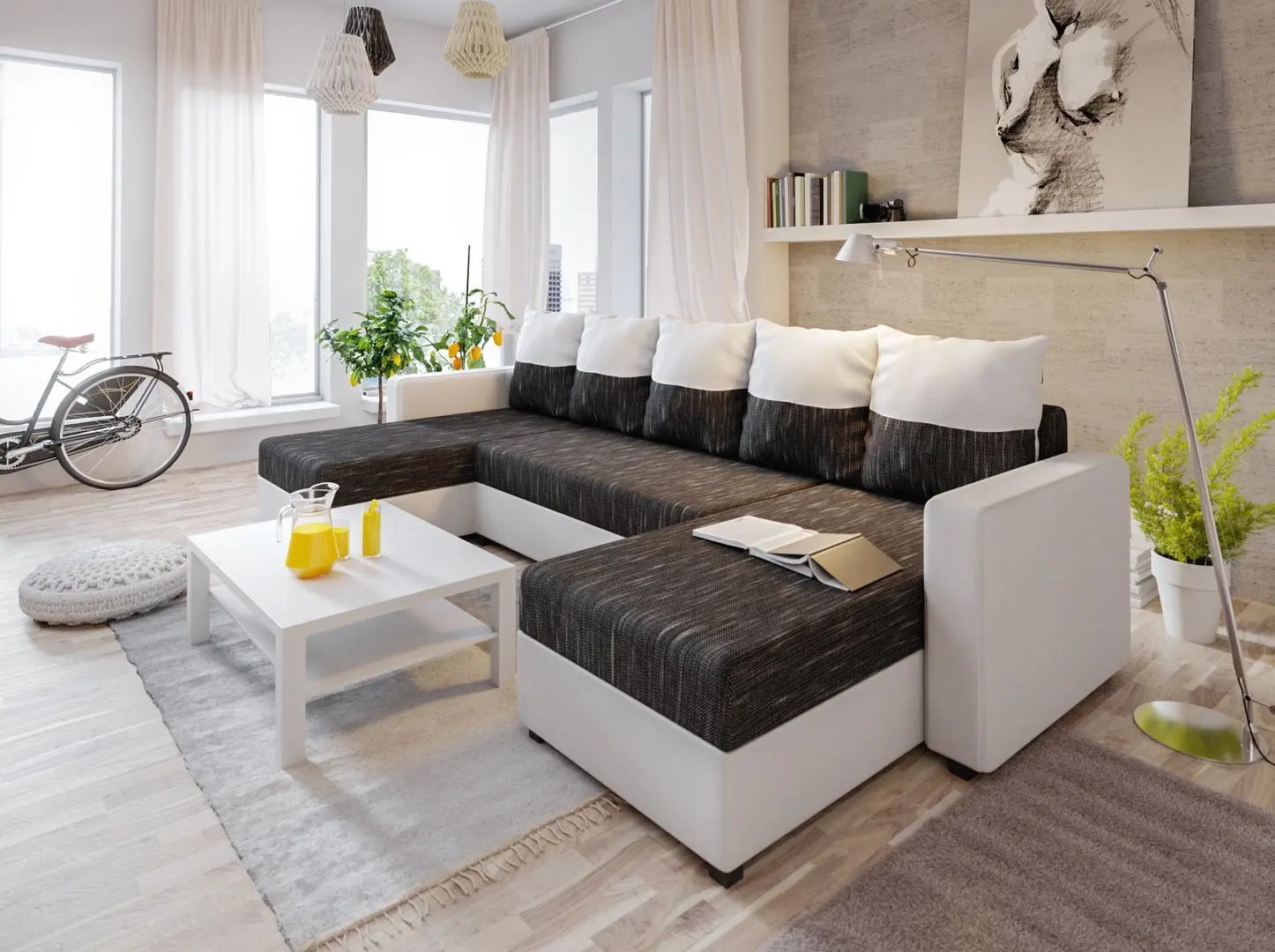 Диван П-образный Space Meble Astana U Kornet 10/D511 (Black/White)