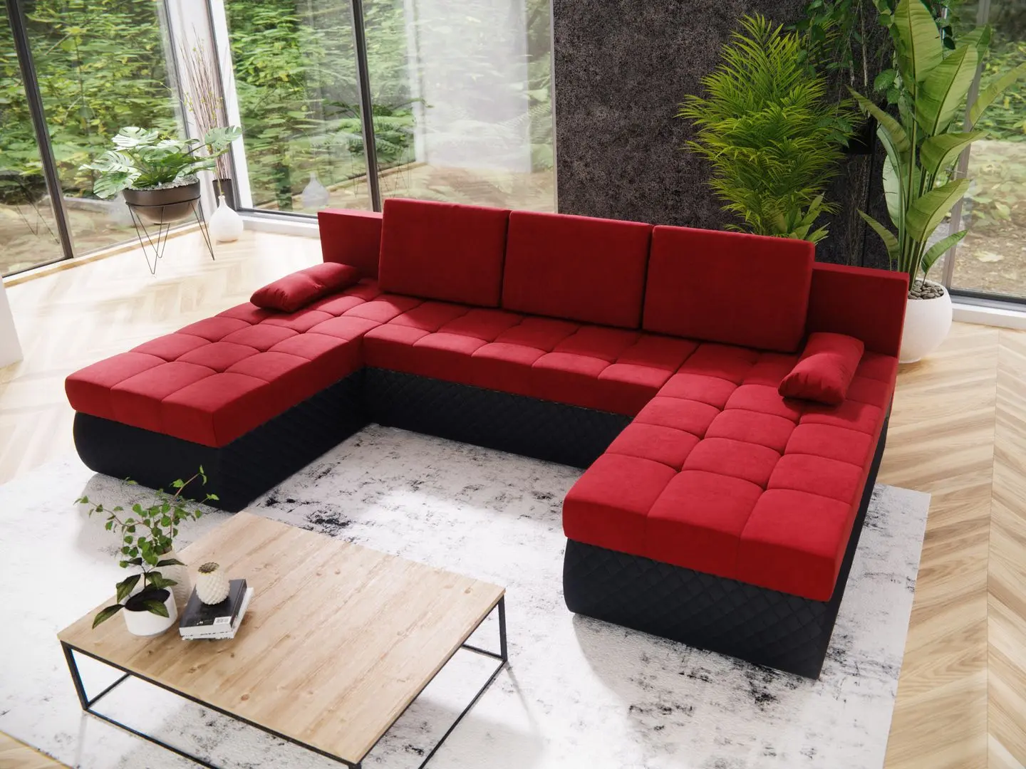 Диван П-образный Space Meble Bolt U M22/D8Pik (Red/Black)