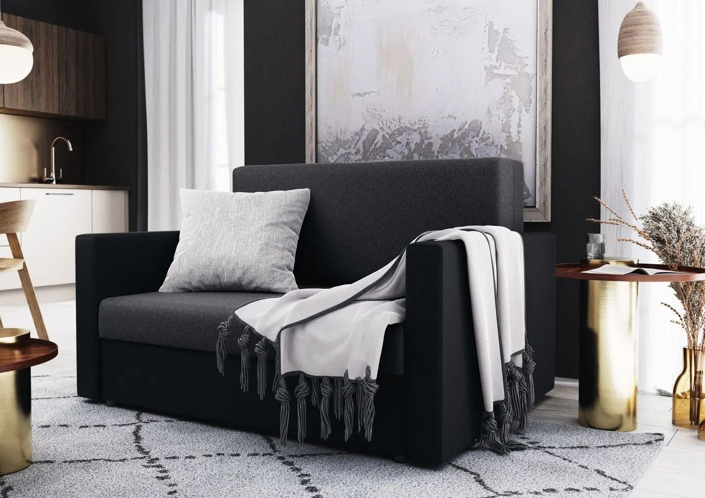 Canapea Space Meble Amerykanka Heven 120 Sawana 05/Sawana 14 (Gray Dark/Black)