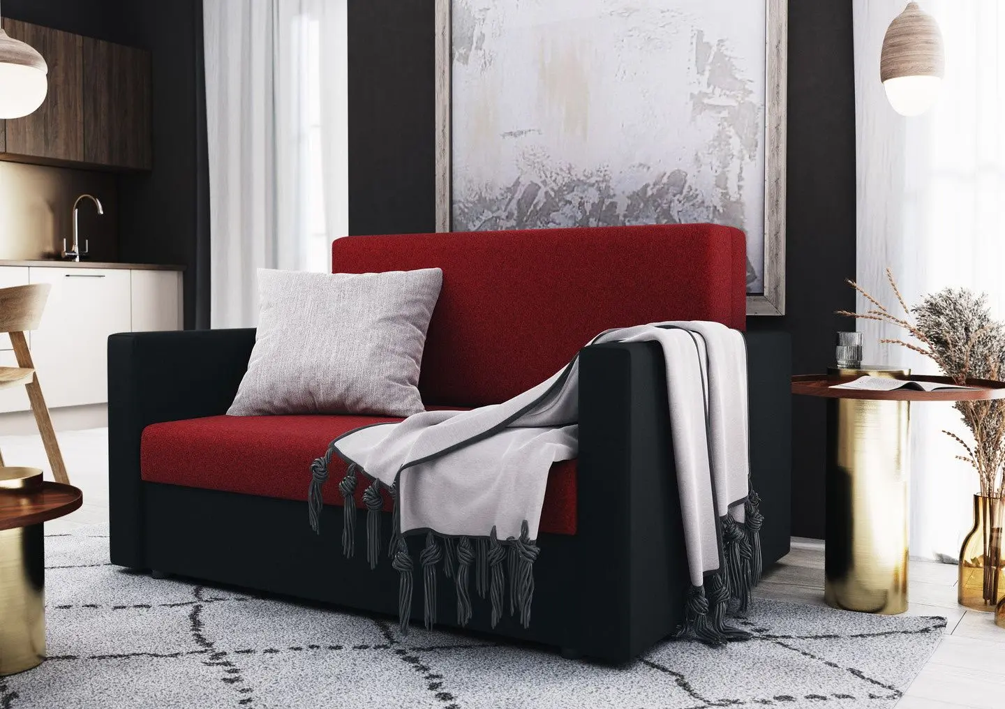 Canapea Space Meble Amerykanka Heven 120 Sawana 13/Sawana 14 (Red/Black)