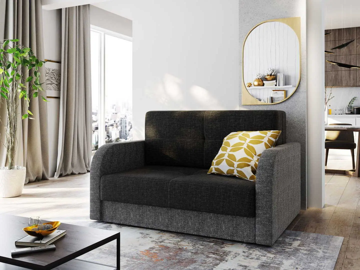 Canapea Space Meble Amerykanka Twice 120 Kornet 10/Kornet 02 (Black/Gray)