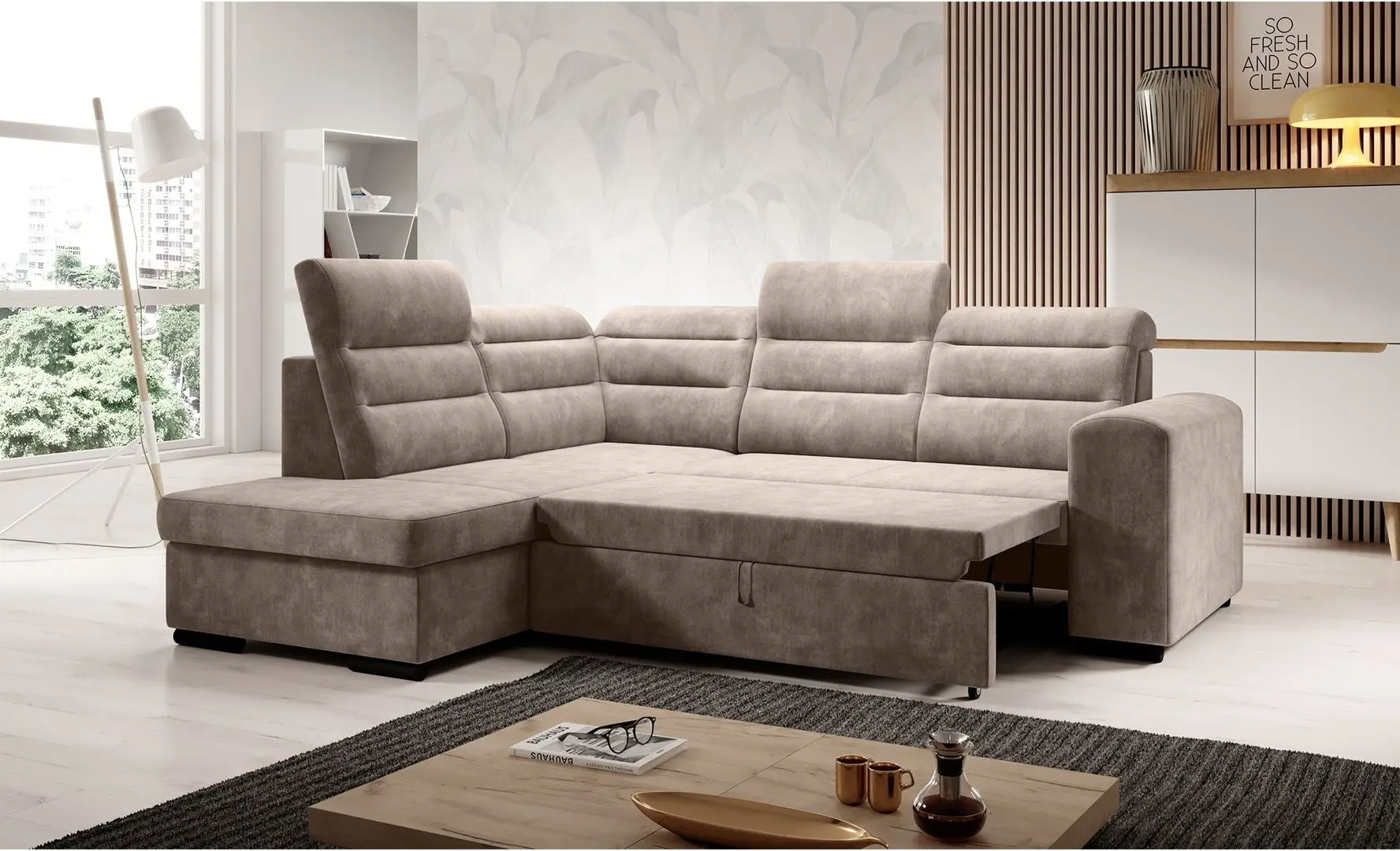 Canapea de colt extensibila Mobhaus Kloudy Roh Left (Taupe) - 6