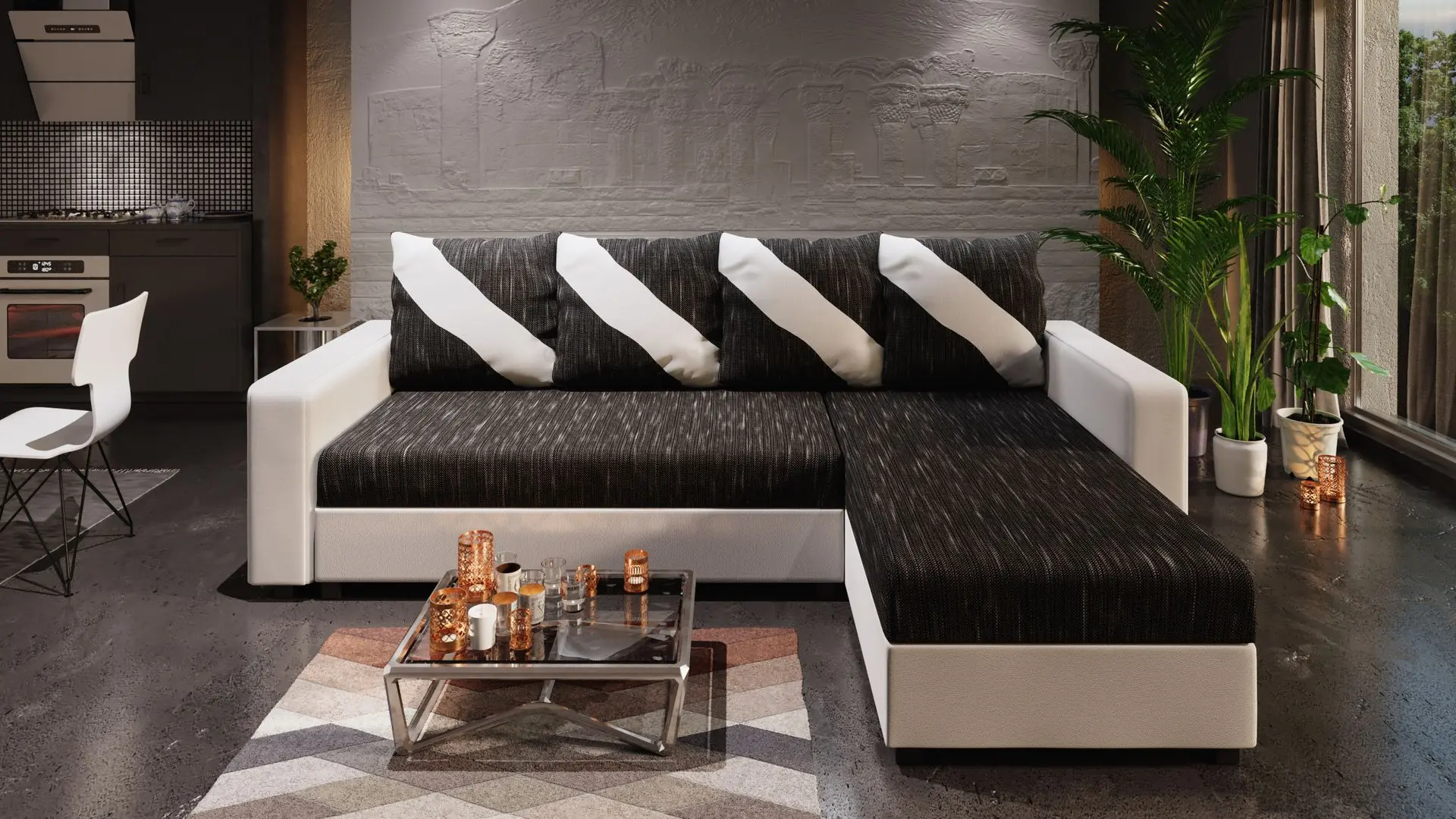 Диван угловой Space Meble Astana L Kornet 10/D511 (Black/White)