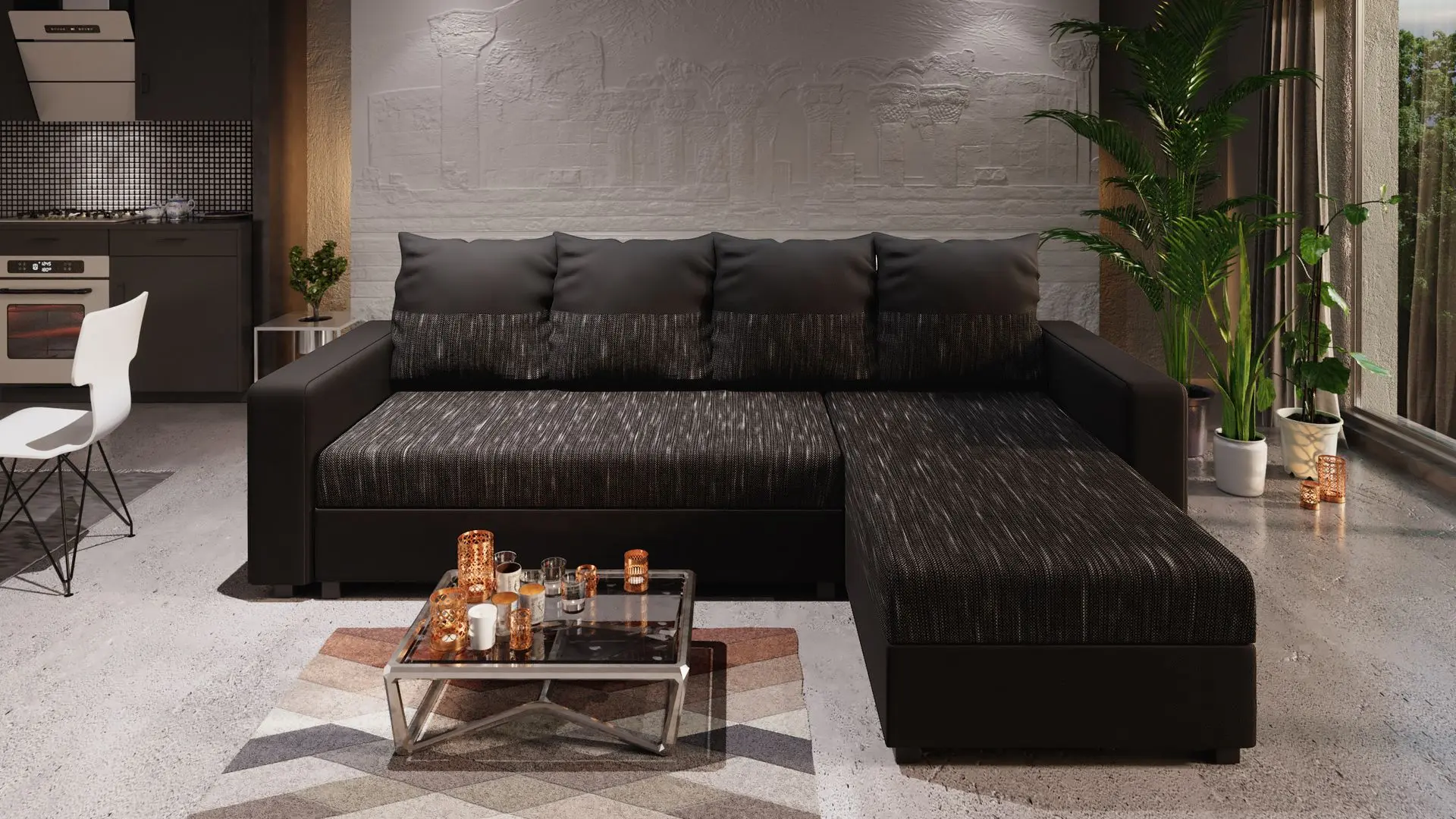 Canapea de colt Space Meble Astana L Kornet 10/D8 (Black)