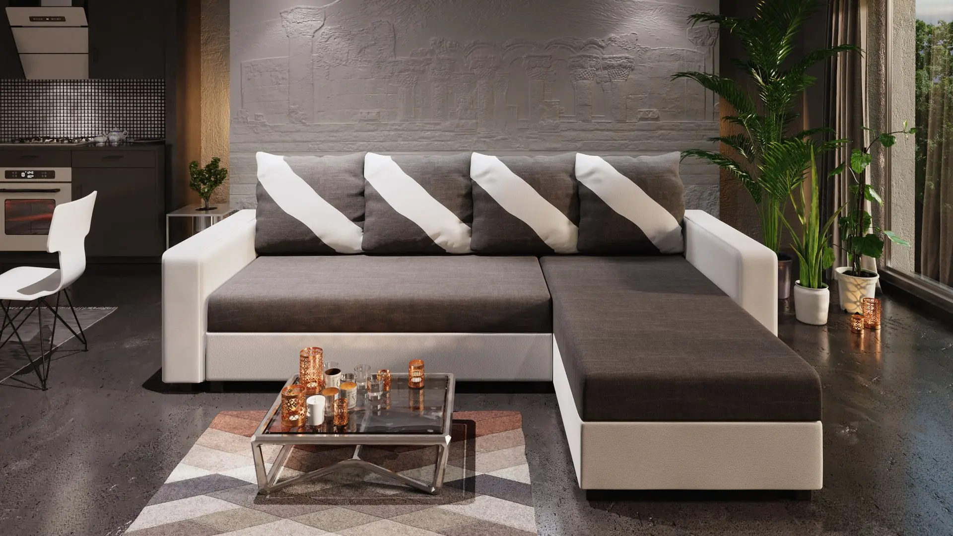 Диван угловой Space Meble Astana L Sawana 05/D511 (Gray Dark/White)