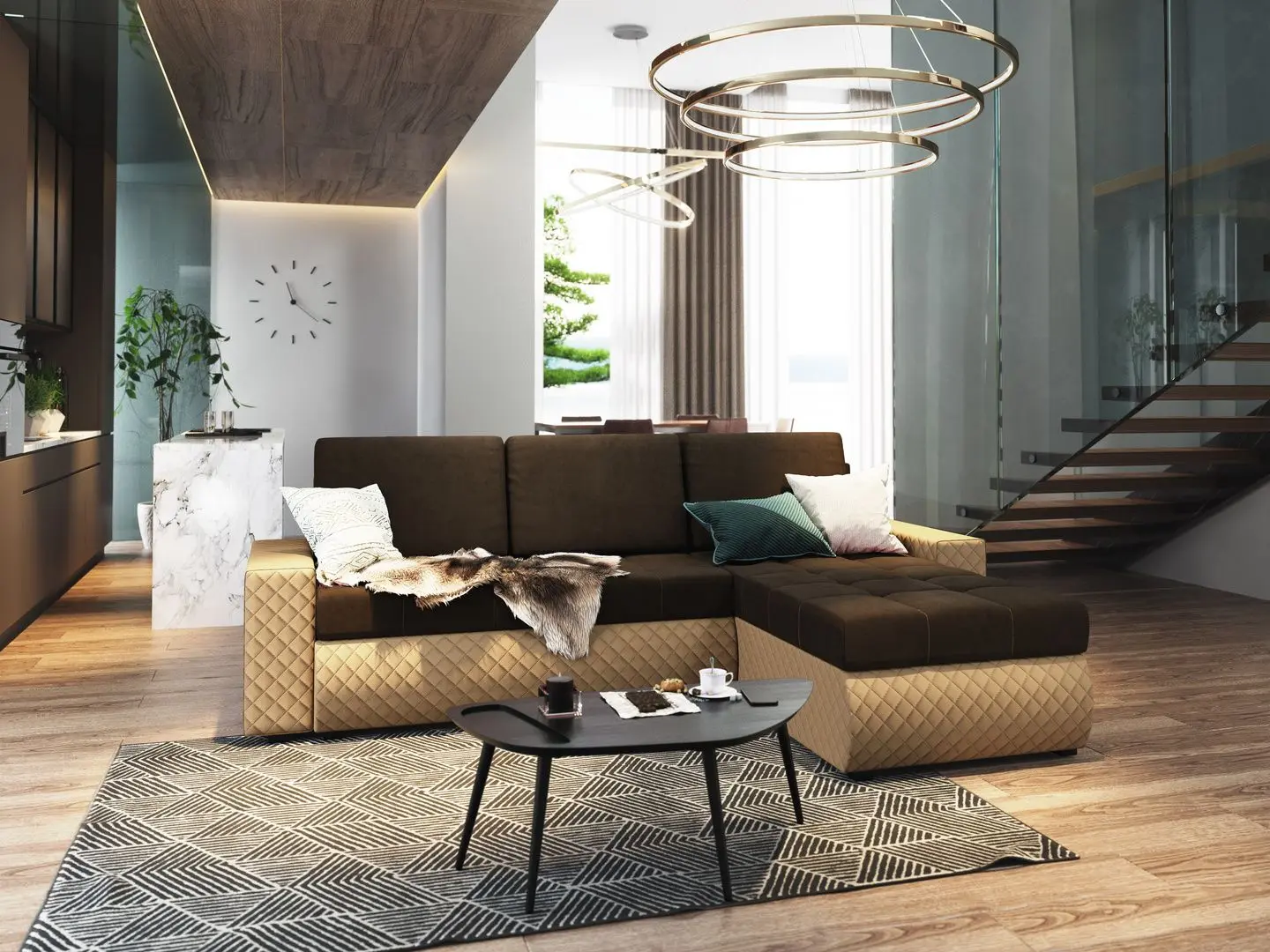 Canapea de colt Space Meble Bolt BIS (Brown/Beige)