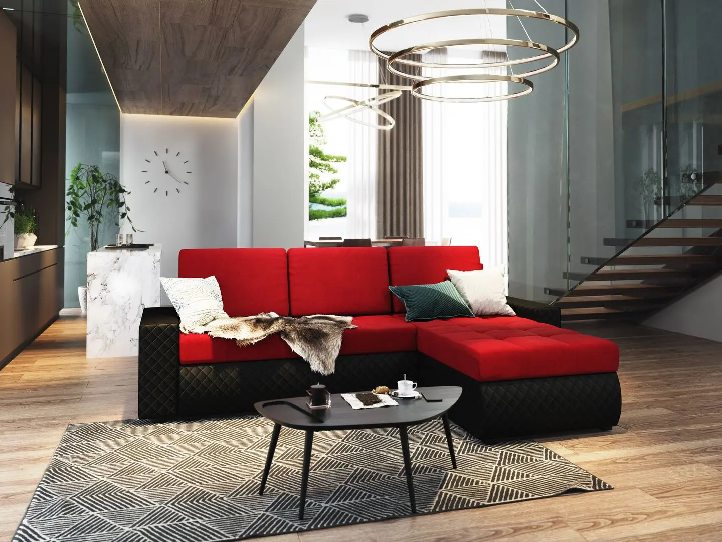 Canapea de colt Space Meble Bolt BIS (Red/Black)