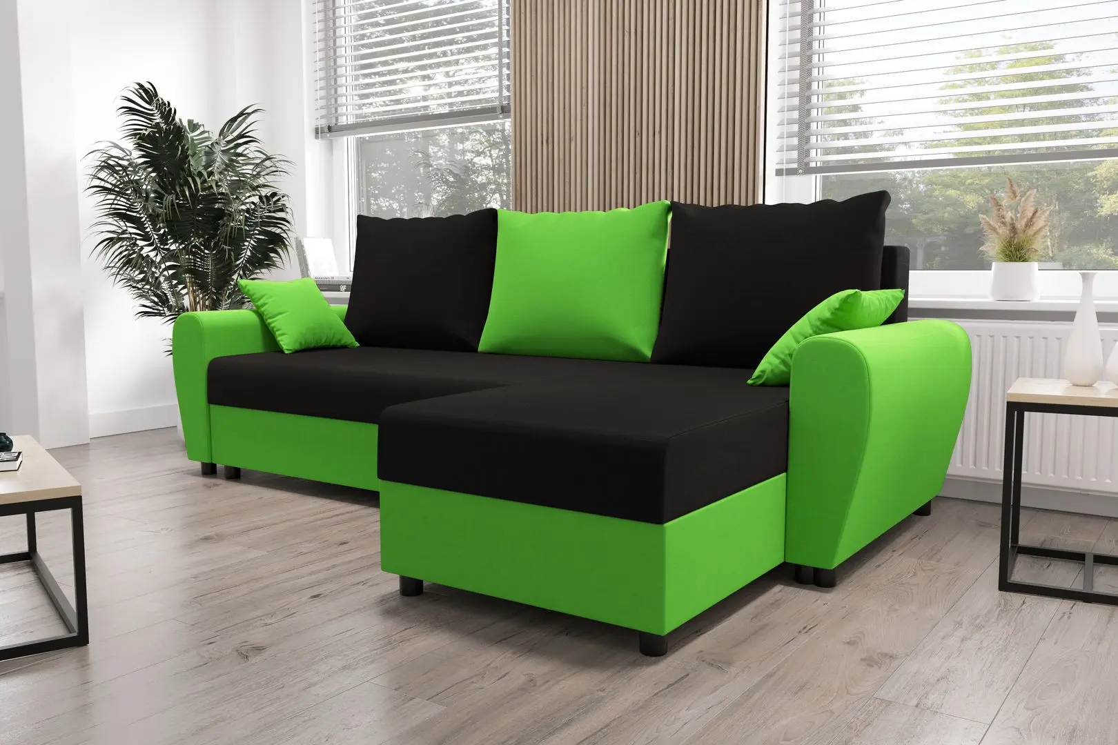 Canapea de colt Space Meble Fiona Rainbow 15/Rainbow 62 (Black/Lime Green)