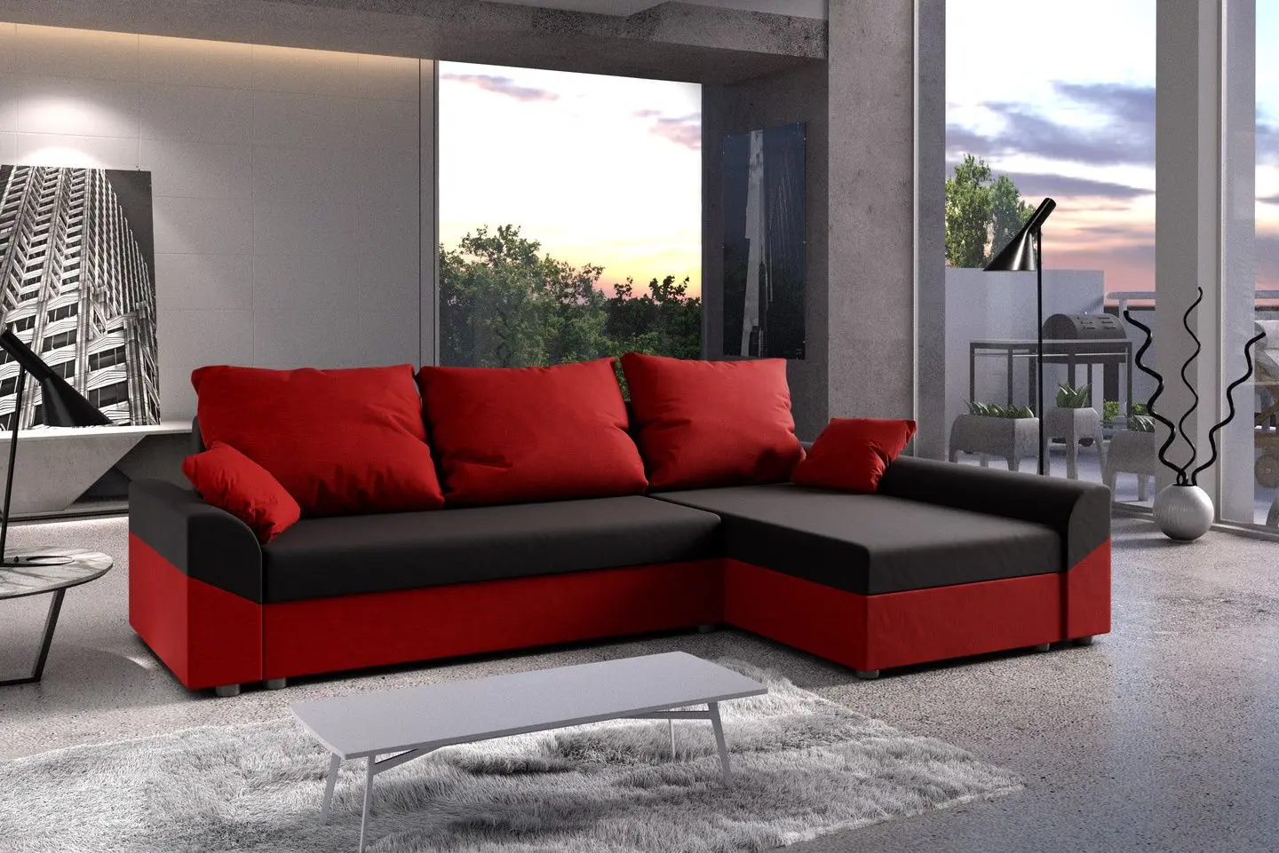 Canapea de colt Space Meble Denver L Sawana 14/Sawana 13 (Black/Red)