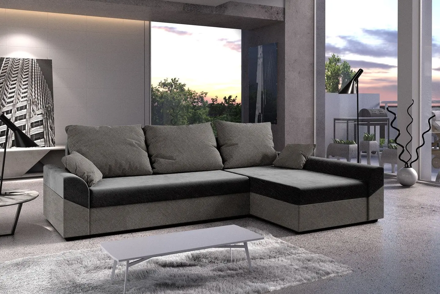 Canapea de colt Space Meble Denver L Sawana 05/Sawana 21 (Gray/Dark Gray)