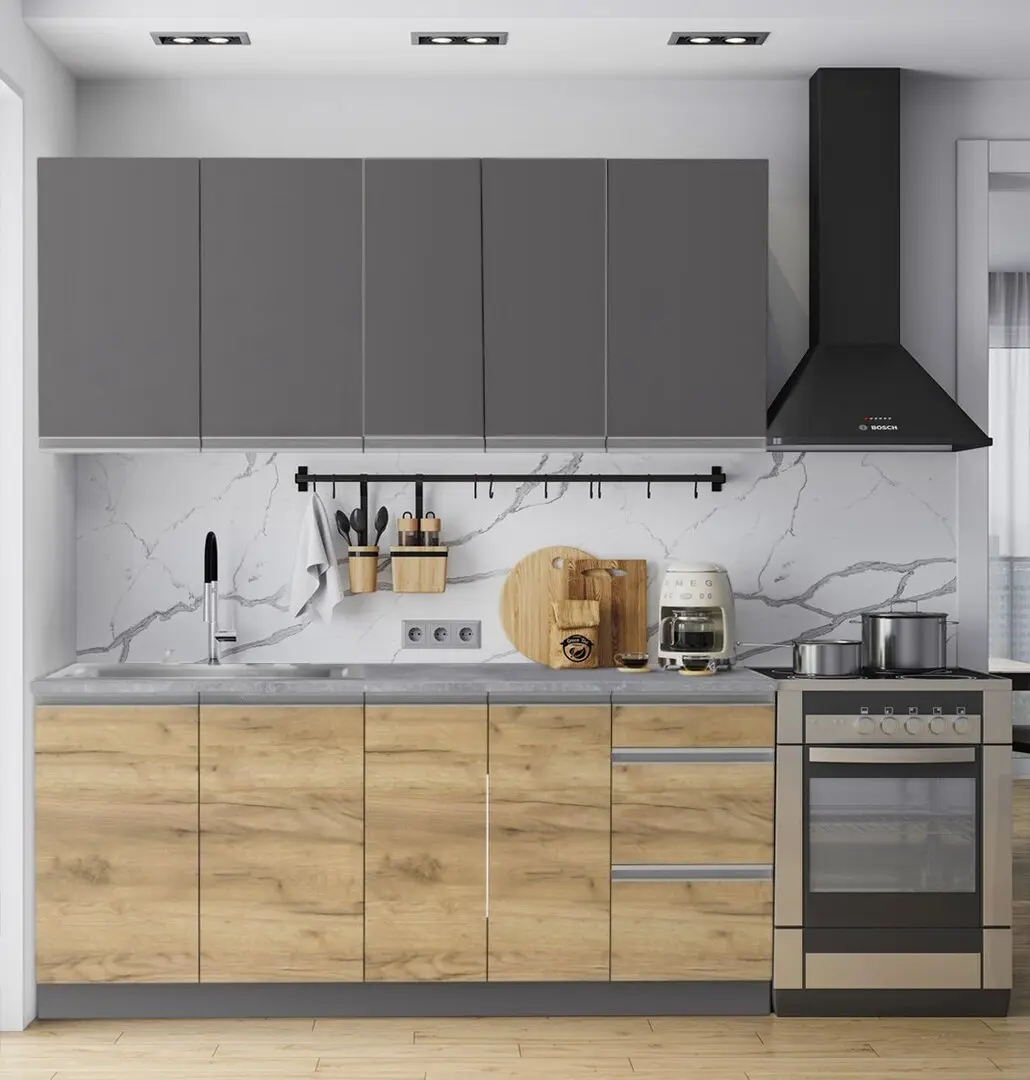 Bucatarie modulara Yasen Madera 1.8m Uscator Craft Oak Gold/Graphite Gray (dreapta)