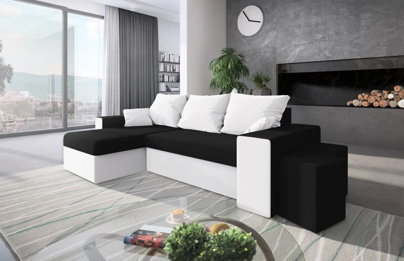 Canapea de colt Space Meble Kansas Mikrofaza 15/Mikrofaza 31 (Black/White)