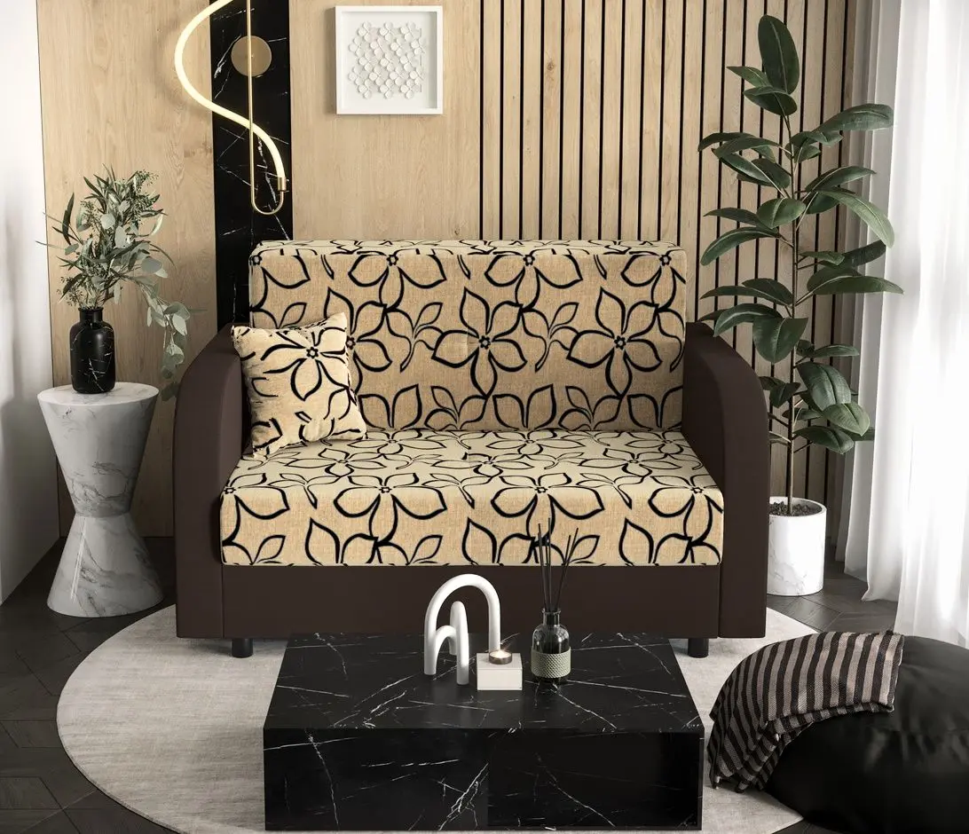 Canapea Space Meble Amerykanka Twice 120 Flowers 48/Rainbow 41 (Beige/Brown Dark)