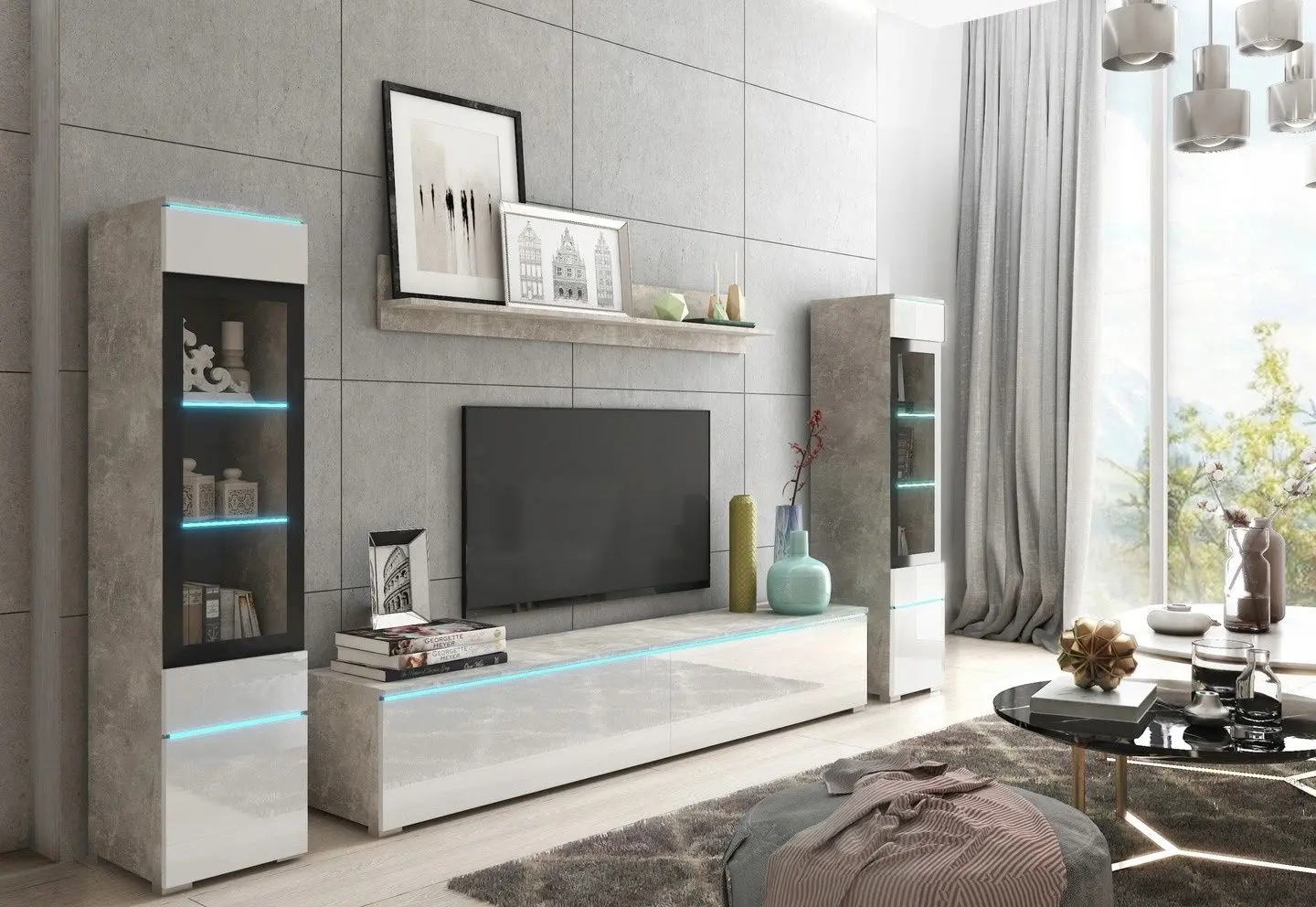 Гостиная Bratex Vera II (Concrete/White Gloss)