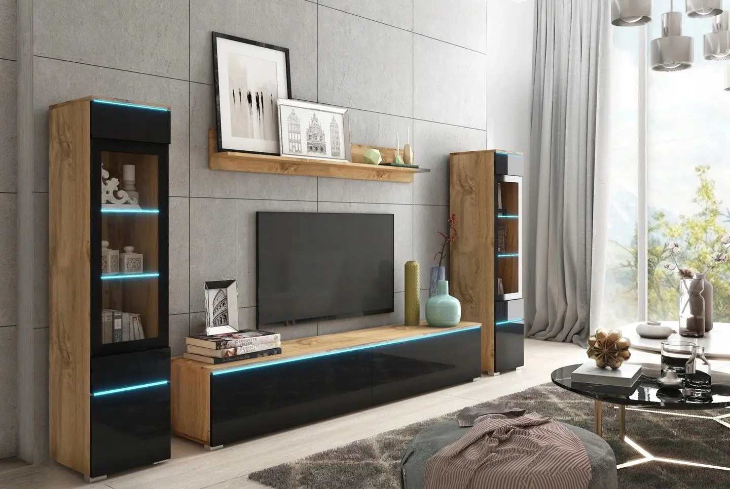 Living Bratex Vera II (Wotan Oak/Black Gloss)