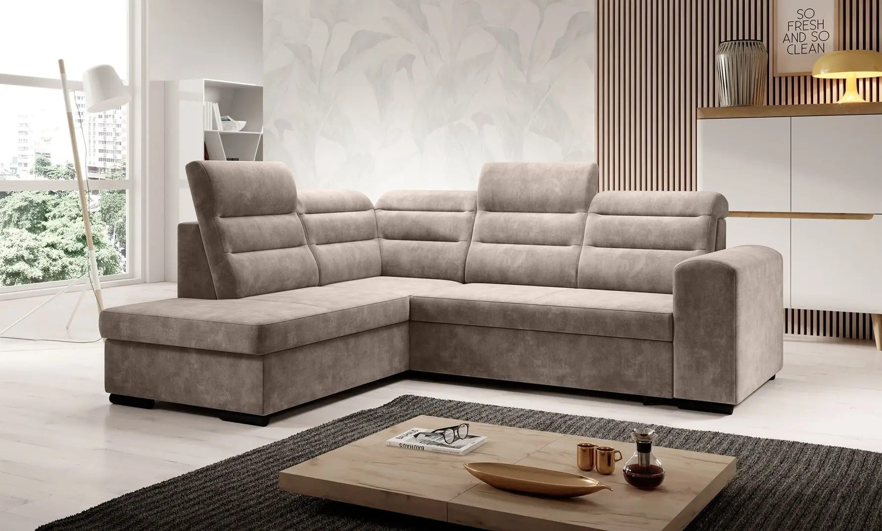 Canapea de colt extensibila Mobhaus Kloudy Roh Left (Taupe)