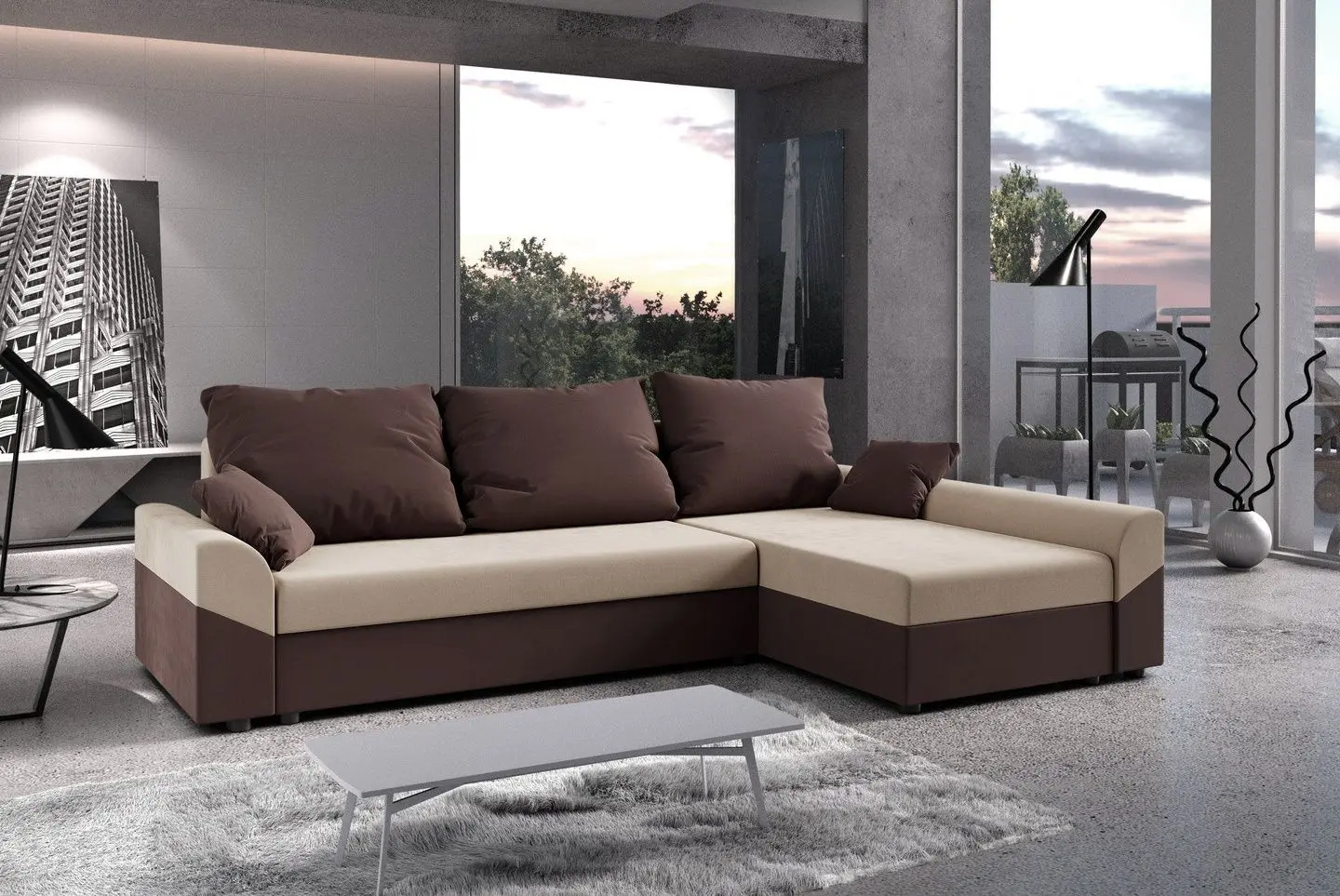 Canapea de colt Space Meble Denver L Rainbow 05/Rainbow 41 (Brown Light/Brown Dark)