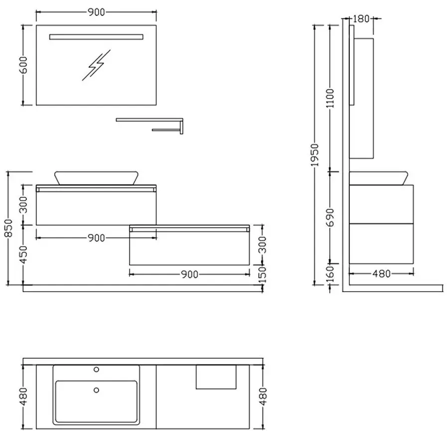 Set de mobila Nplus Baco Plus 160 (White/Metallic Anthracite) - 2