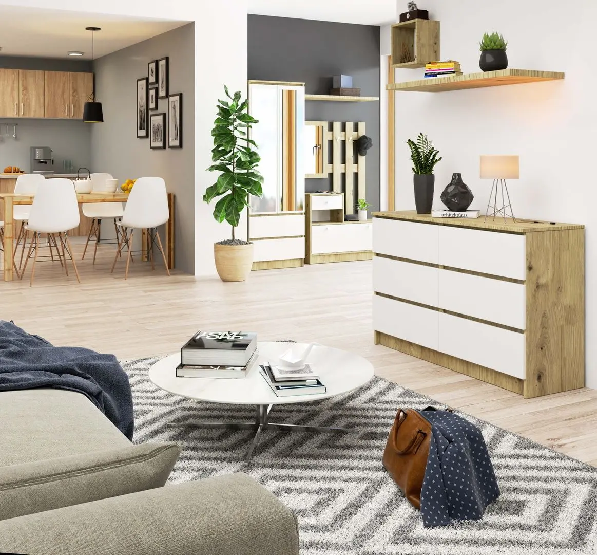 Комод Akord K120 6SZ (Artisan Oak/White) - 3