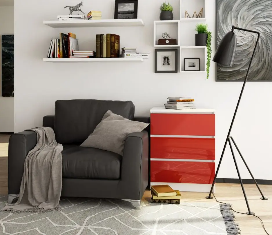 Comoda Akord K60 3SZ (White/Red Gloss)