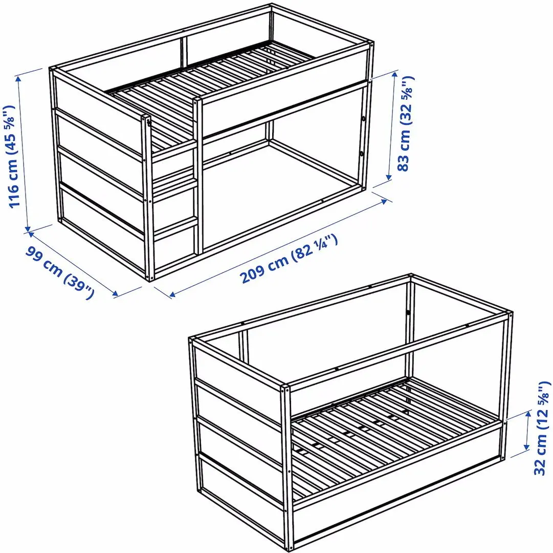 Pat reversibil Ikea Kura 90x200 (Alb/Pin)