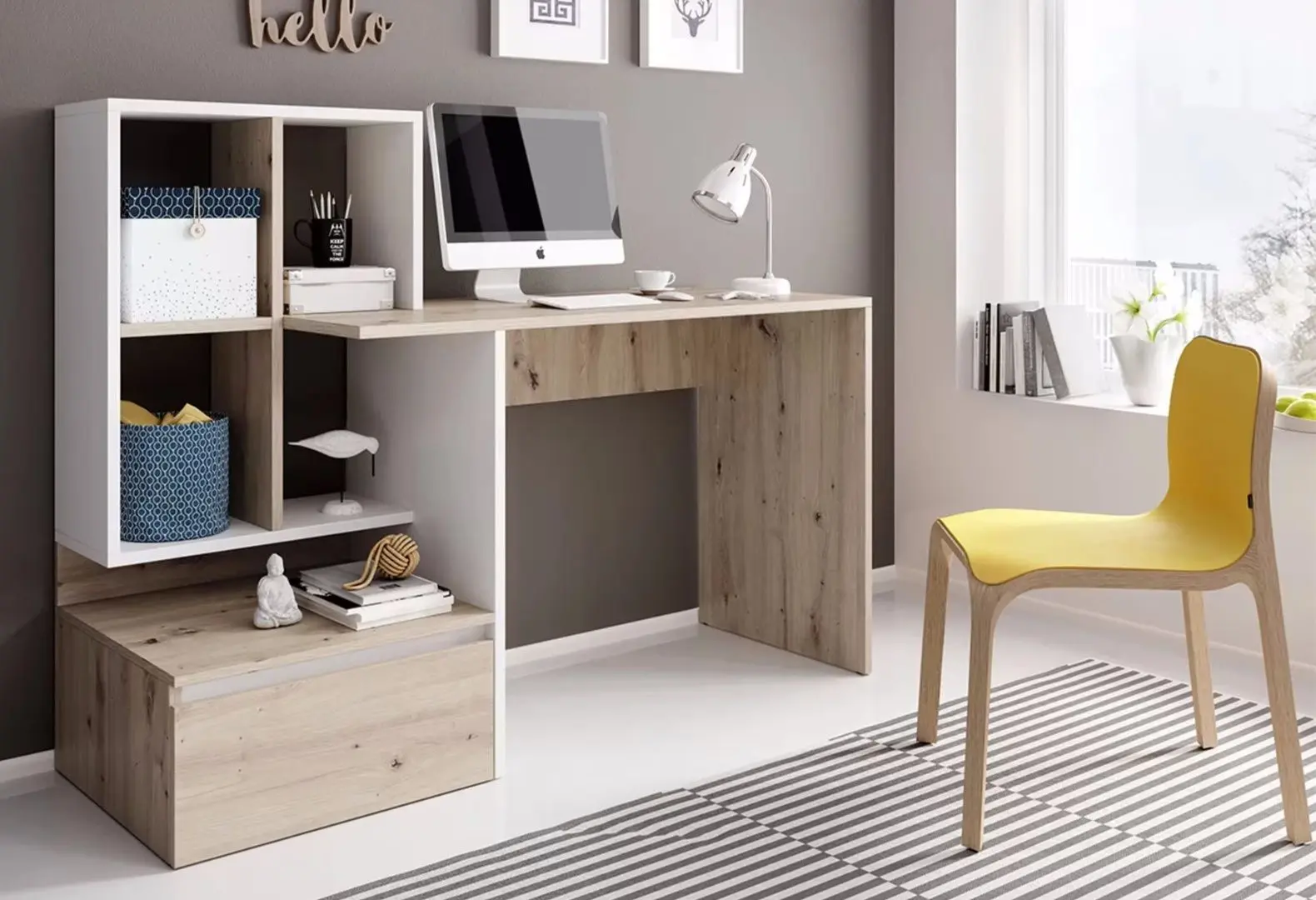 Masa de birou Yasen Paco PC2 (Artisan Oak/White)