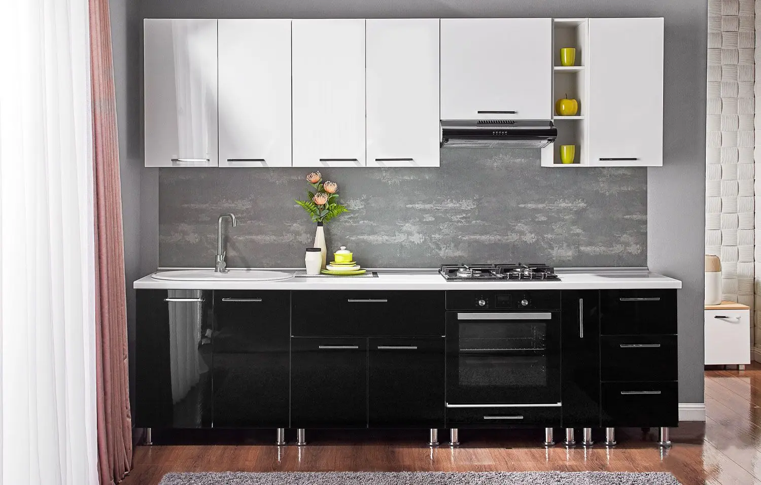 Bucatarie modulara Ambianta Perla 2.8m (Alb/Negru)