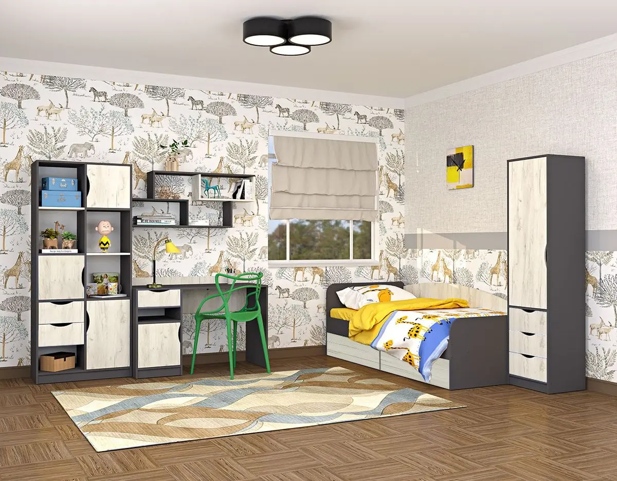 Dulap pentru carti Yasen Disney 3U2S (Graphite Gray/Craft Oak White)