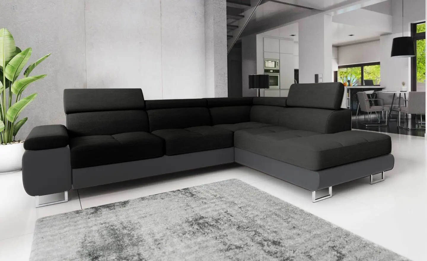 Canapea de colt Space Meble Anton L Right Sawana 14/D4 (Black/Gray)