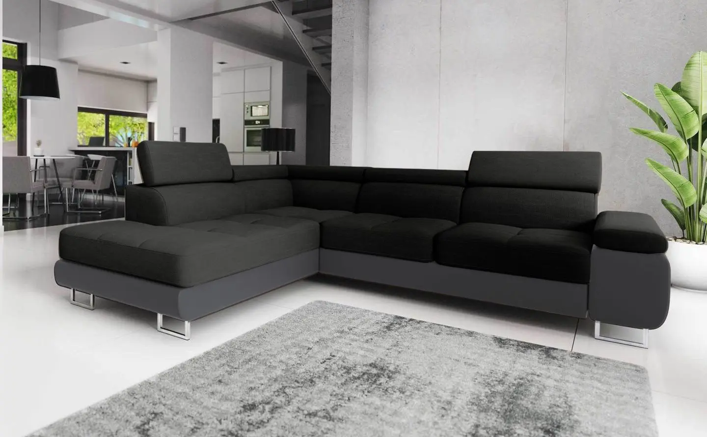 Canapea de colt Space Meble Anton L Left Sawana 14/D4 (Black/Gray)