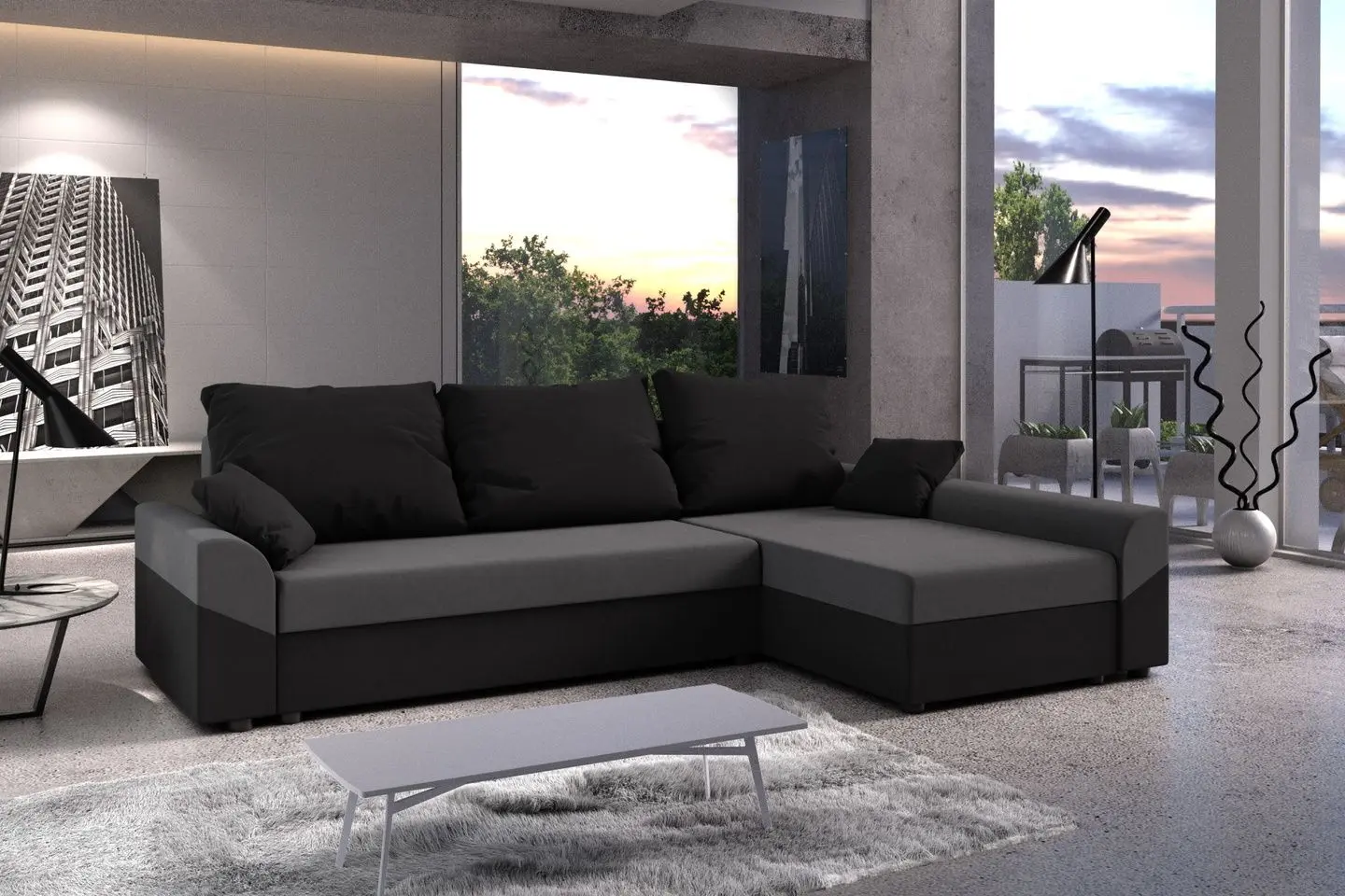 Диван угловой Space Meble Denver L Mikrofaza 27/Mikrofaza 15 (Gray/Black)