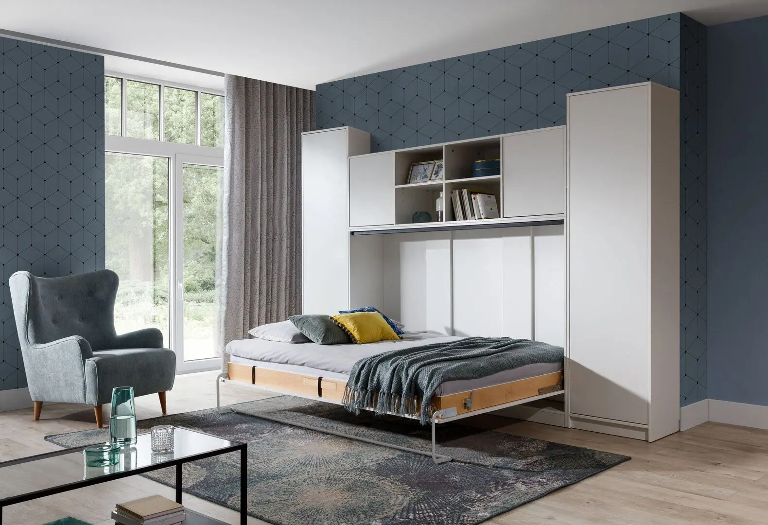 Комплект мебели New Elegance Basic BS-P-H-120 + BS-SZ-S + BS-SZ-P + BS-N Horizontal 120x200 (White Matte)