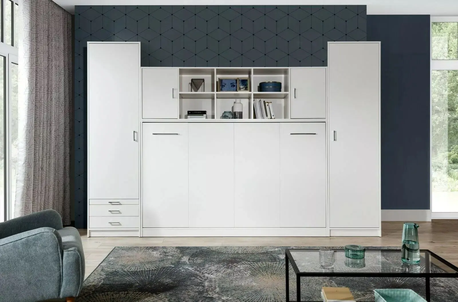 Комплект мебели New Elegance Basic BS-P-H-120 + BS-SZ-S + BS-SZ-P + BS-N Horizontal 120x200 (White Matte)