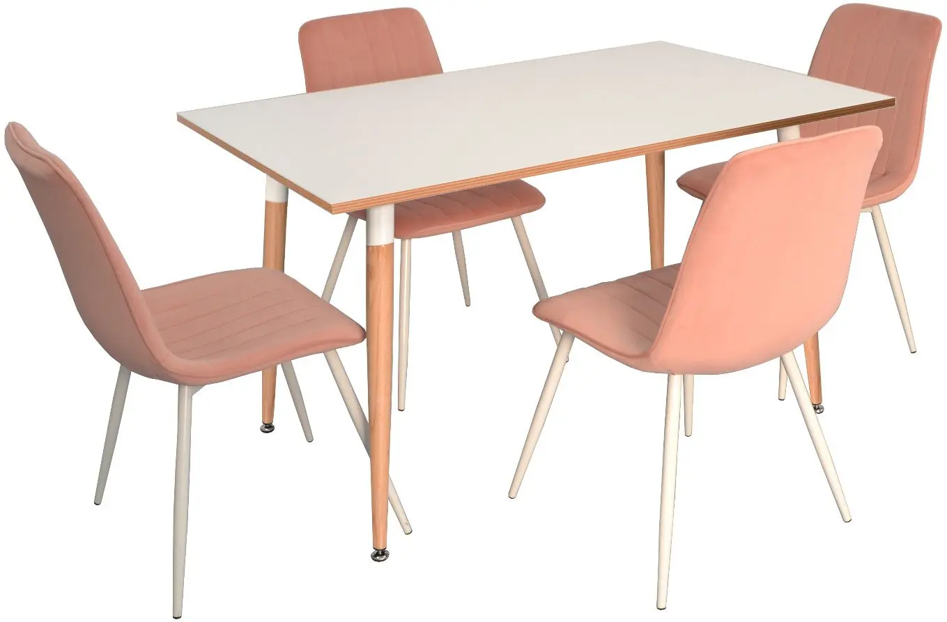 Set de sufragerie Evelin DT 405-1 + XR-154 Wh White/Pink (1+4)