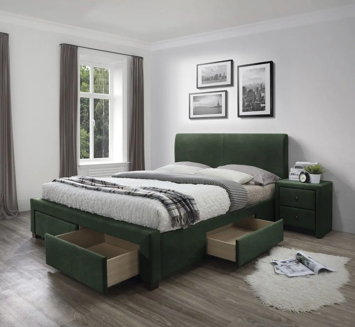 Pat Halmar Modena 3 cu sertare 160x200 (Dark Green)