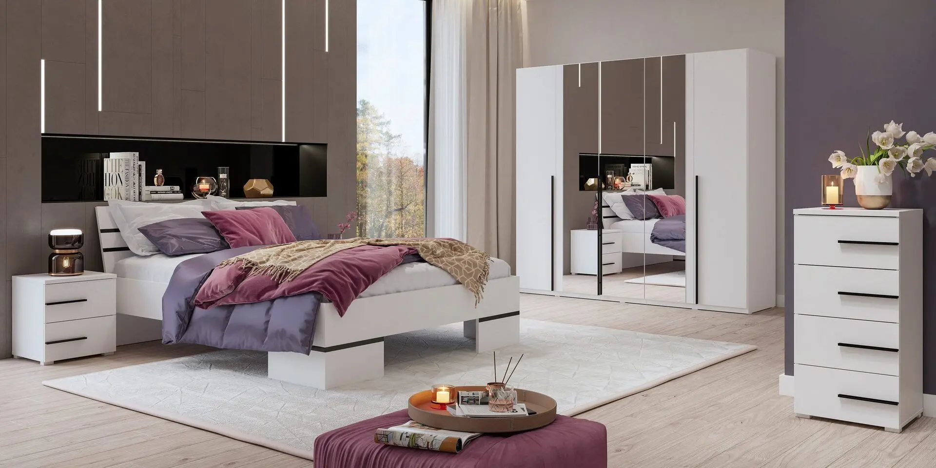 Кровать Helvetia Violla 160x200 (White/White Gloss) - 2