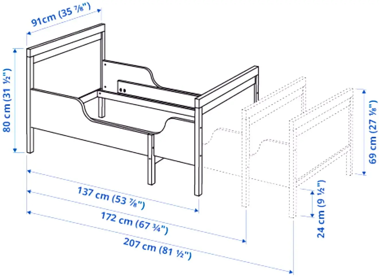 Pat extensibil Ikea Sundvik cu somiera 80x200 (Alb)