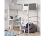 Pat supraetajat Ikea Vitval cu birou 90x200 (Alb/Gri)