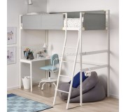 Pat supraetajat Ikea Vitval cu birou 90x200 (Alb/Gri)