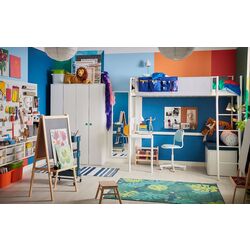 Pat supraetajat Ikea Vitval cu birou 90x200 (Alb/Gri) Thumb