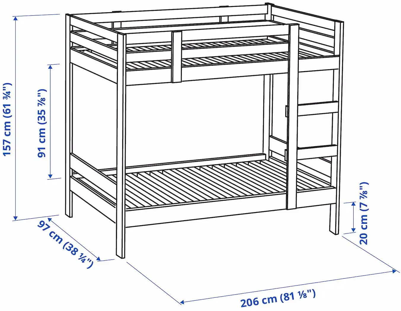 Двухъярусная кровать Ikea Mydal 90х200 (Белый)