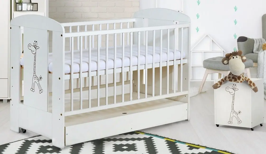 Кроватка Klups Safari Giraffe с ящиком + матрас 8см (White)