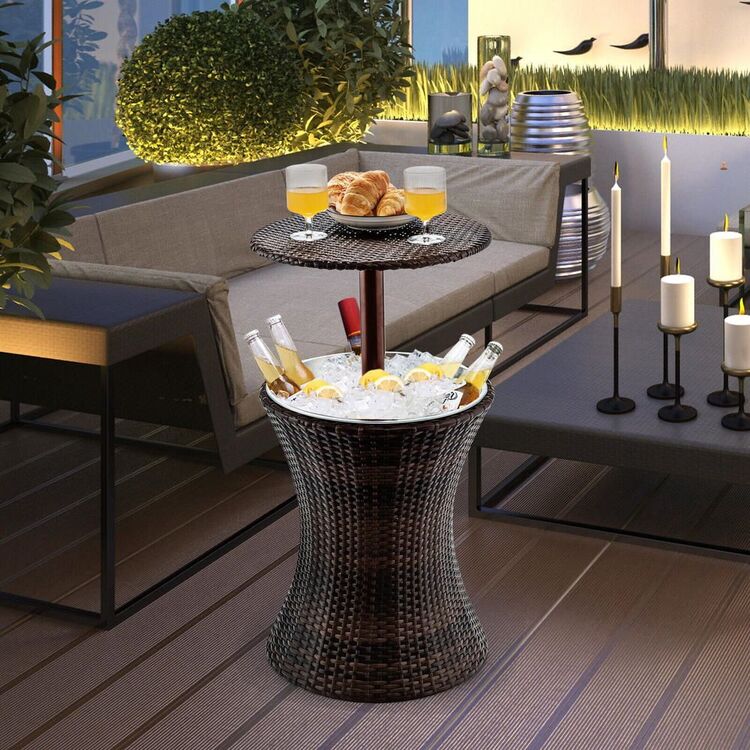 Masa de bar cu frapiera pentru servire Costway HW65972 (Brown)