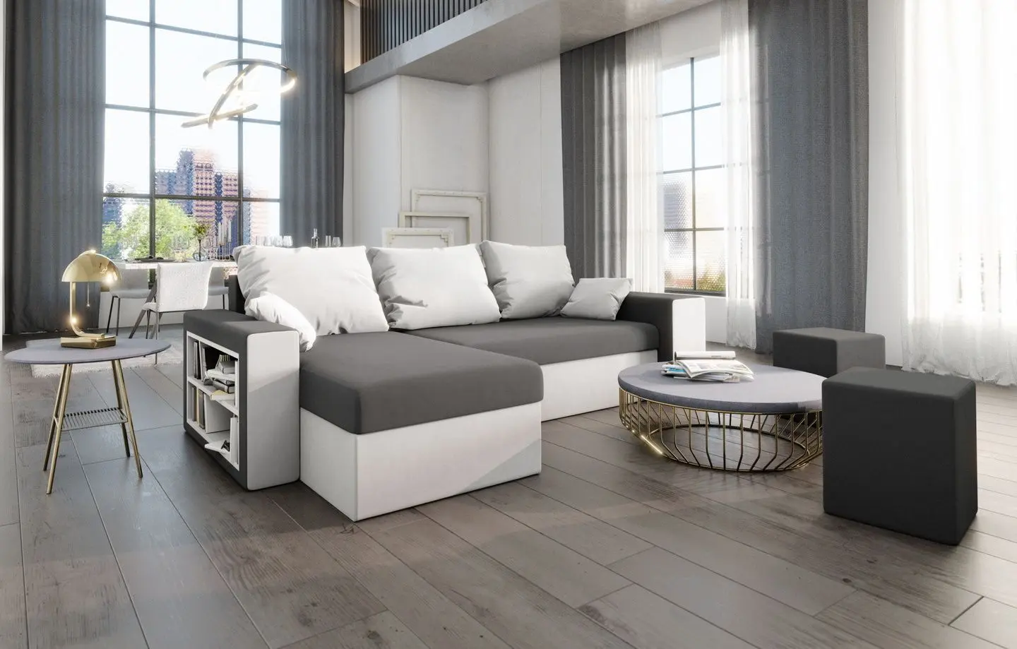 Диван угловой Space Meble Vegas Mikrofaza 27/Mikrofaza 31 (Gray/White)