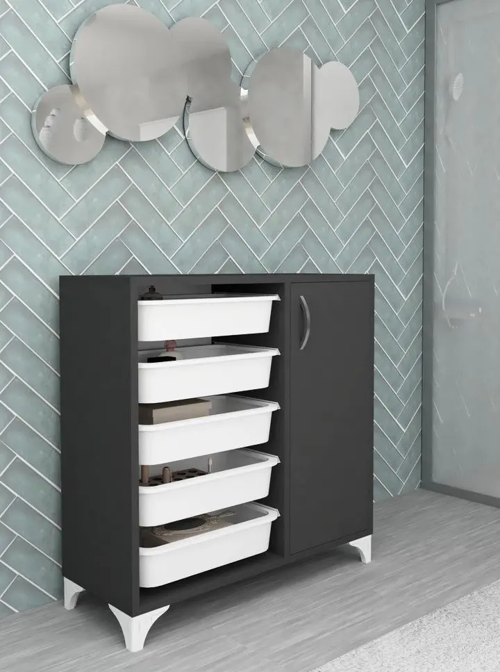 Тумба-органайзер для хранения игрушек Bofigo с 5 контейнерами (Anthracite)