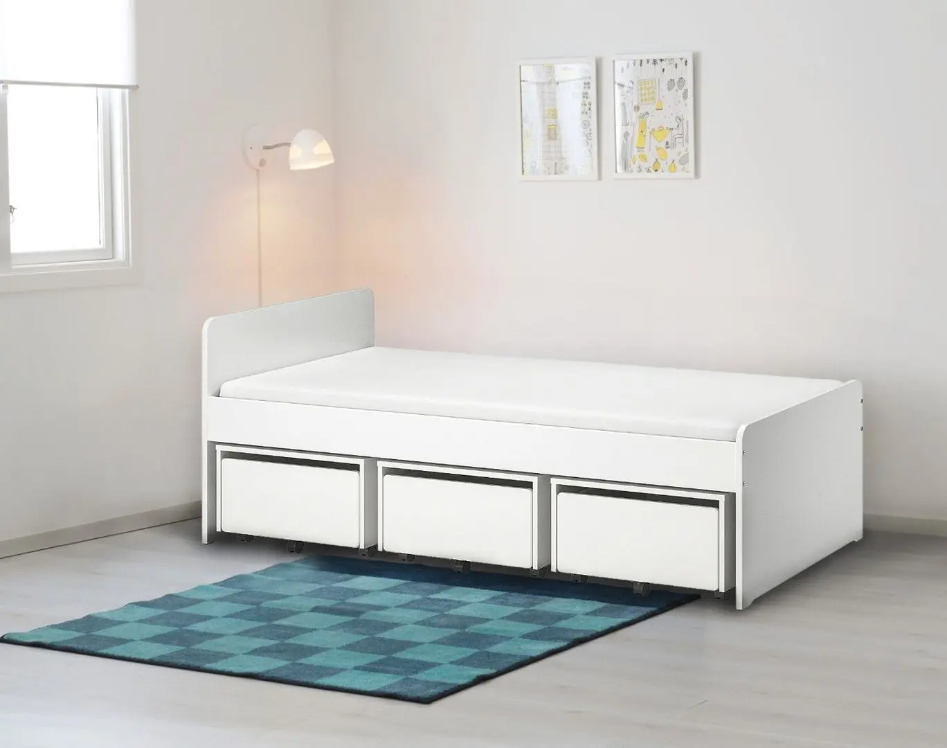 Кровать Ikea Slakt 3 ящика 90x200 (Белый)