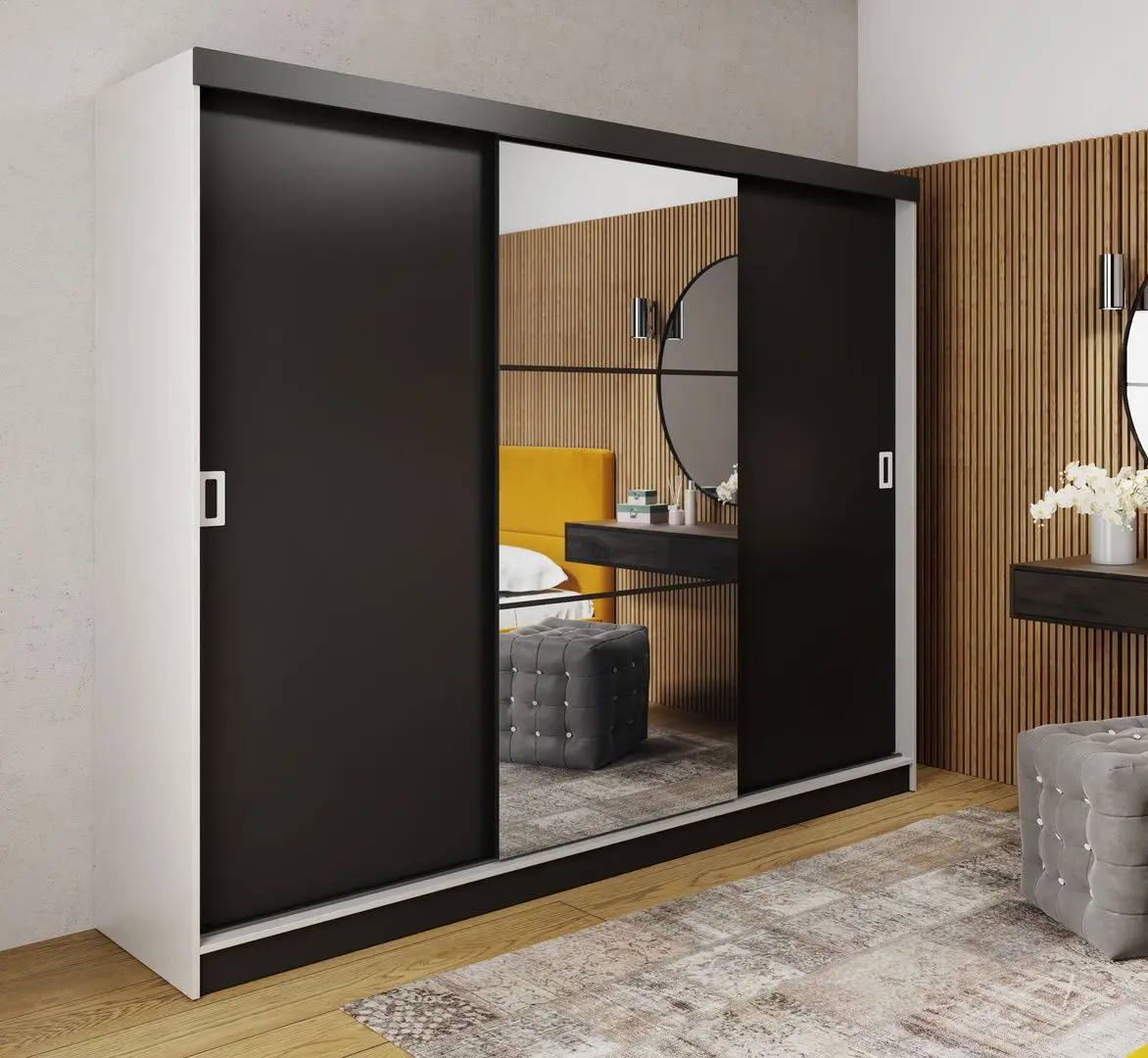 Dulap-cupe Prime Furniture Retro 5 White Handles 200x205x59 (White/Black)